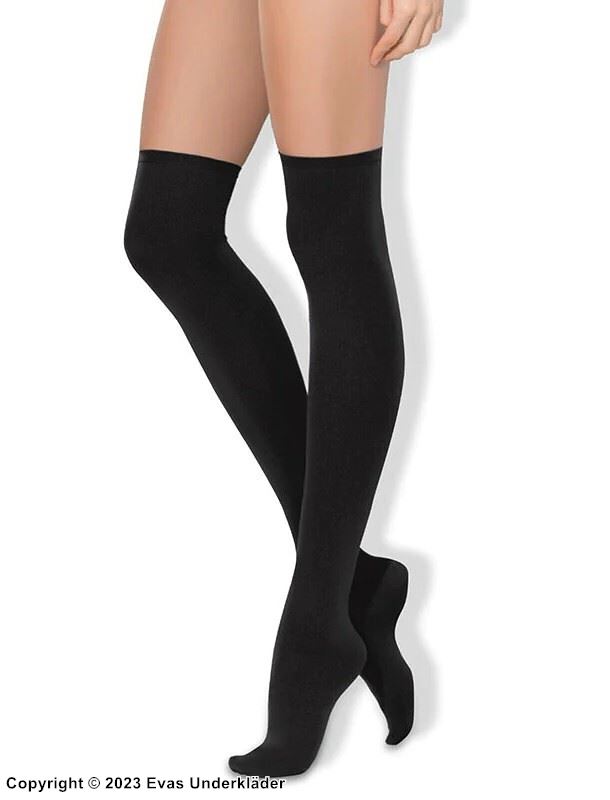 Over-knee socks, microfiber, flat seam, without pattern